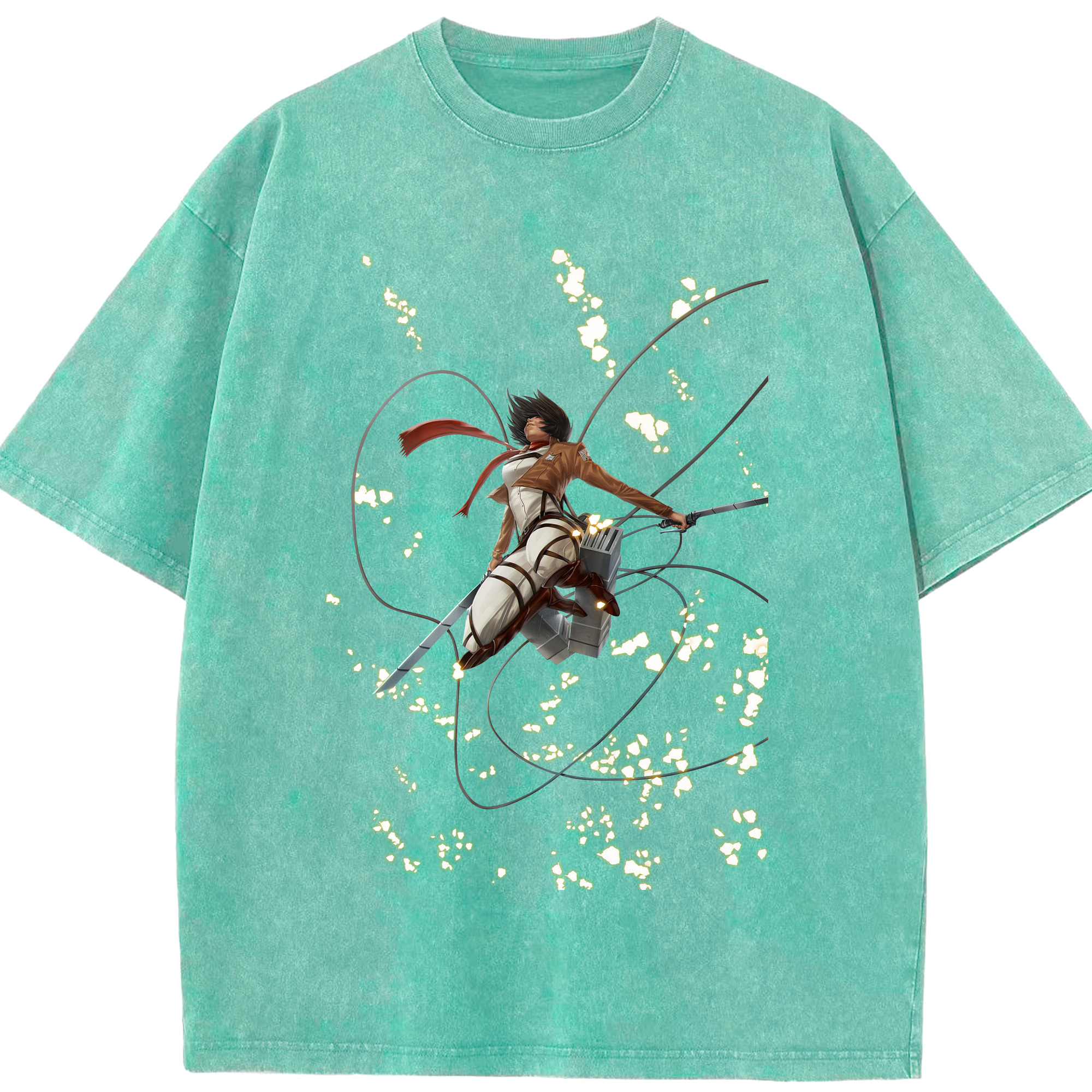 （画像用） 進撃の巨人 ミカサ·アッカーマン Attack on Titan Mikasa Ackerman 綿100% ヴィンテージ風 半袖Tシャツ（フロントプリント）